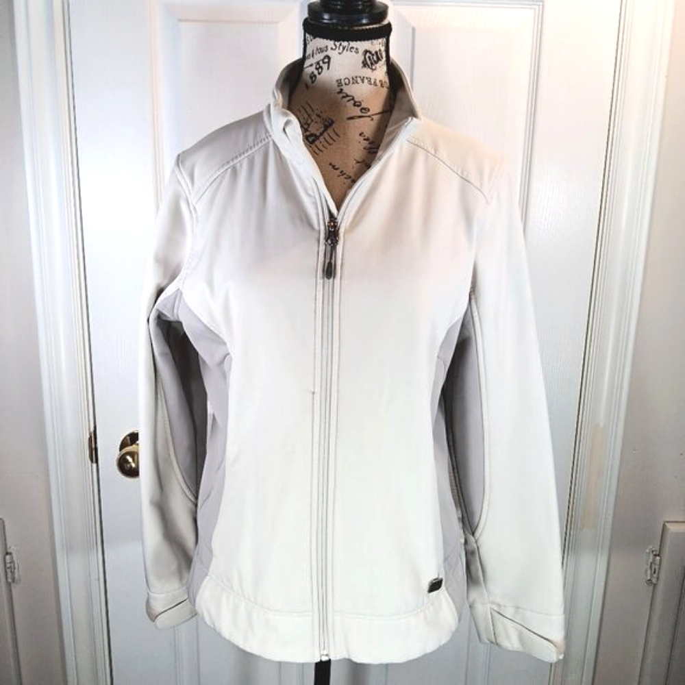 NWOT Avia Women's Cream Grey Softshell Jacket Fleece Lined Size M Neutral